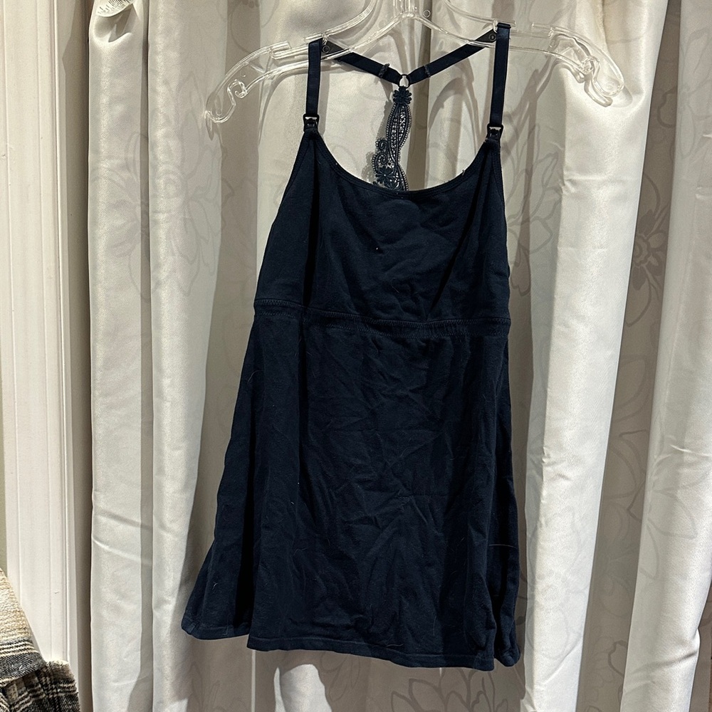 Navy Strappy Nursing Tank Top with Lace Detail